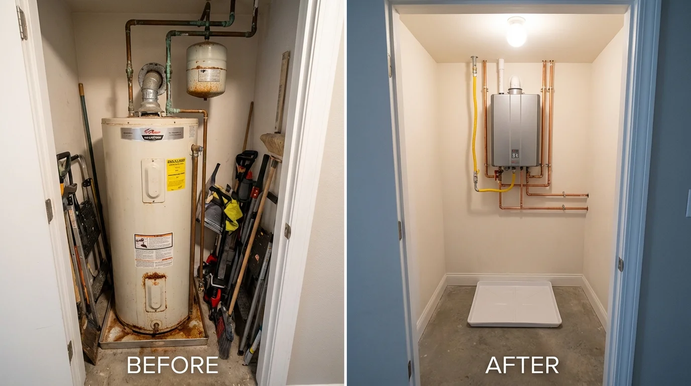 Tank water heater versus wall-mounted tankless unit comparison for Columbus, TX homeowners