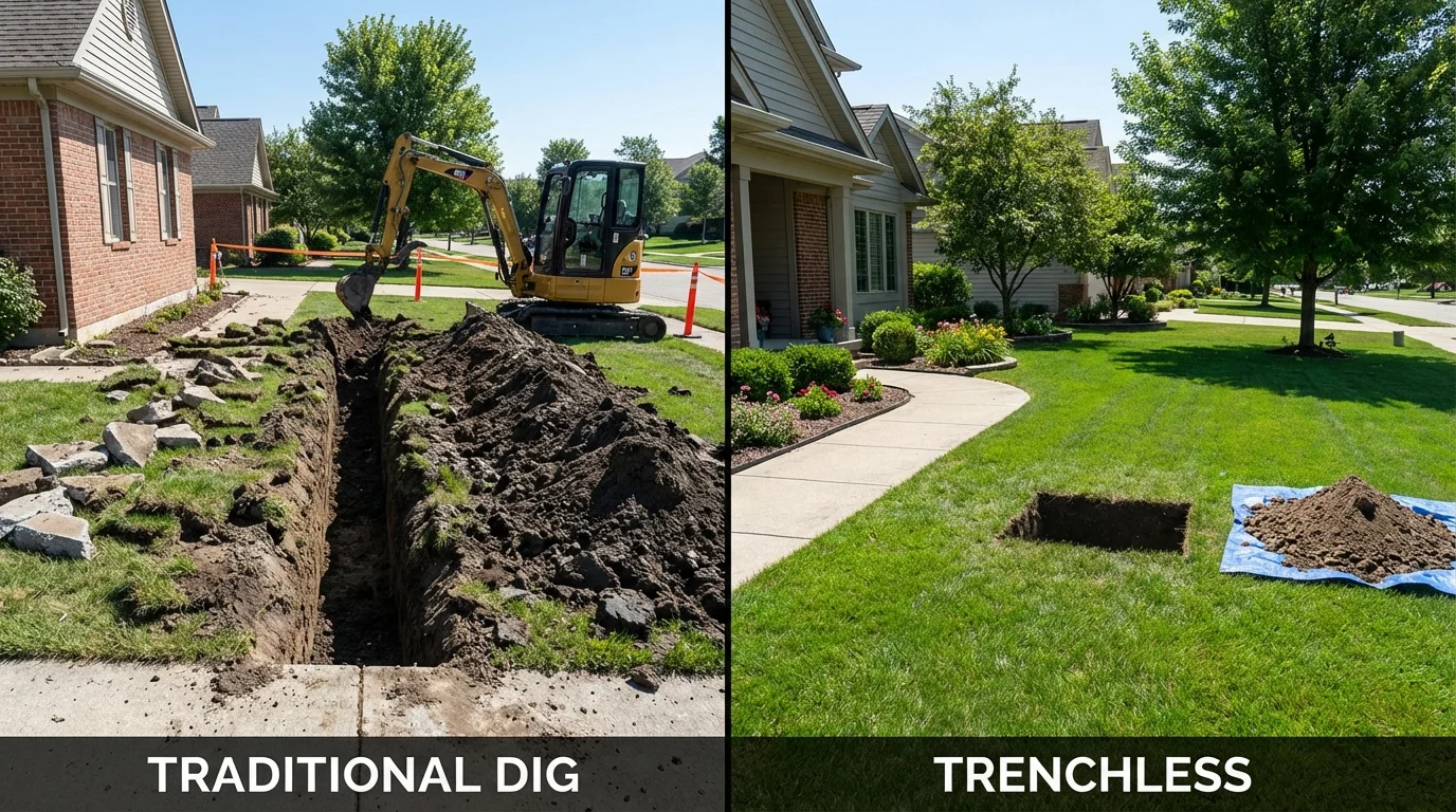 Trenchless sewer repair with minimal yard damage versus traditional excavation in Columbus, TX